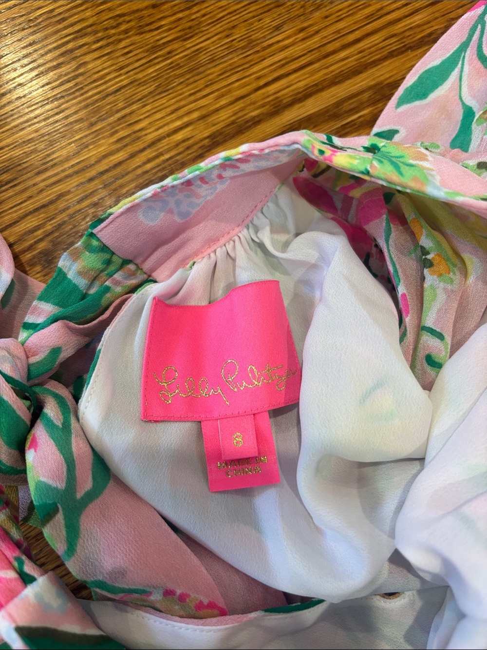 Lilly Pulitzer Hot Pink, Green & Yellow Floral Tie Neck Dress - Picture 2 of 6